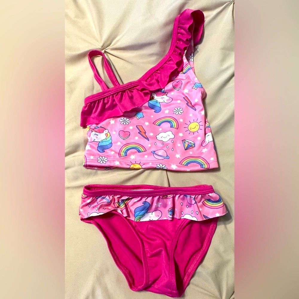 Pink Unicorn and Rainbow Swimsuit Set